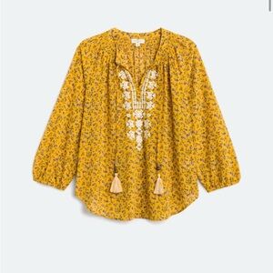 Women’s Floral Peasant Blouse in Mustard Yellow